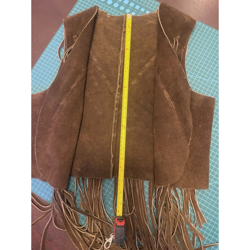 1960s 1970s Vintage Brown Suede Leather Fringe Vest Western Women's Mended Sz Lg - Picture 7 of 12